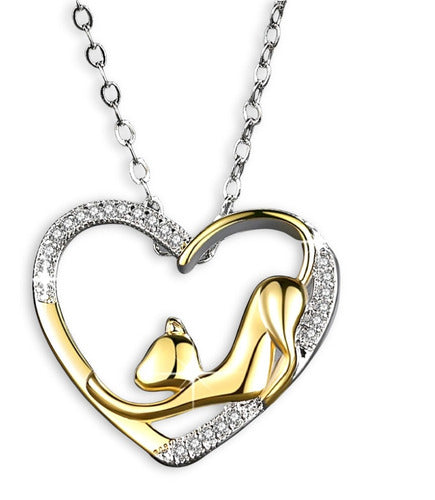 Collar Corazón Kitten Gato Tierno Kawaii Elegante Plata Oro