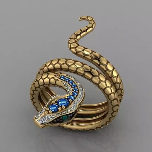 Anillo De Serpiente De Lujo  Con Circonias Elegante Gótico