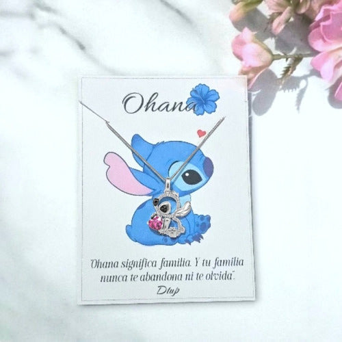 Collar Lilo & Stitch Corazón Circonio Ohana Plata 925 Dtup®
