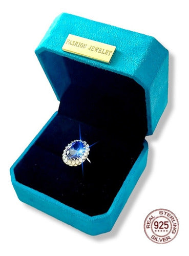 Anillo Princesa Lady Di Oro Blanco Piedra Grande Plata S925