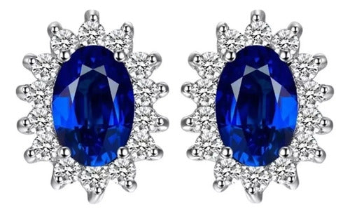 Finos Aretes Lady Di Zafiro 3.0 Ct Plata Esterlina 925 Dtup®