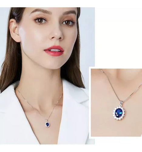 Collar Elegante Diseño Lady Di Zafiro Plata S925 Oro Blanco