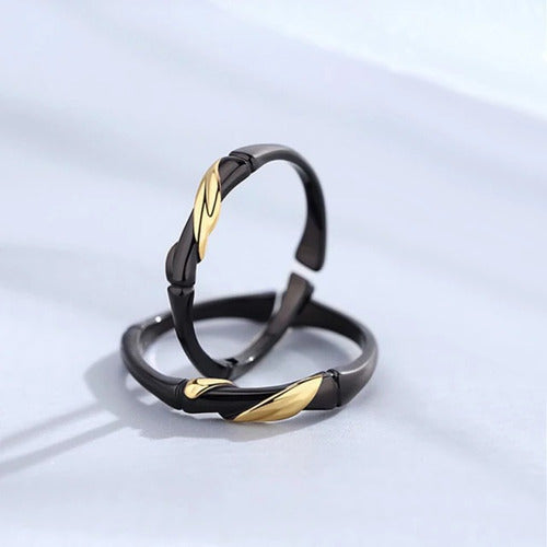 Set Anillos Pareja Calidad Oro Negro Bambú Elegante Regalo