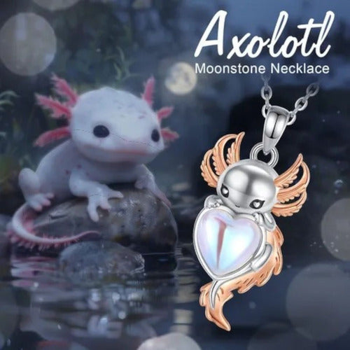Collar Ajolote Piedra Lunar Plata .925 Oro Blanco 18k Dtup®