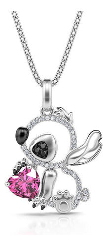 Collar Lilo & Stitch Corazón Circonio Ohana Plata 925 Dtup®