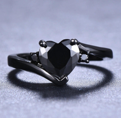 Elegante Anillo De Corazón Oro Negro Diamante Black Gold N