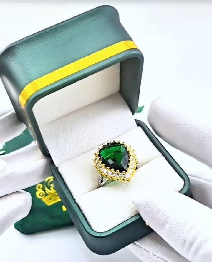 Anillo de compromiso de la Sultana Hurrem Esmeralda Verde gota Dtup®