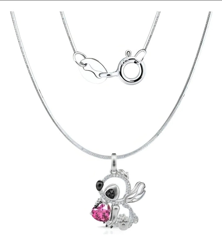 Collar Lilo & Stitch Corazón Circonio Ohana Plata 925 Dtup®