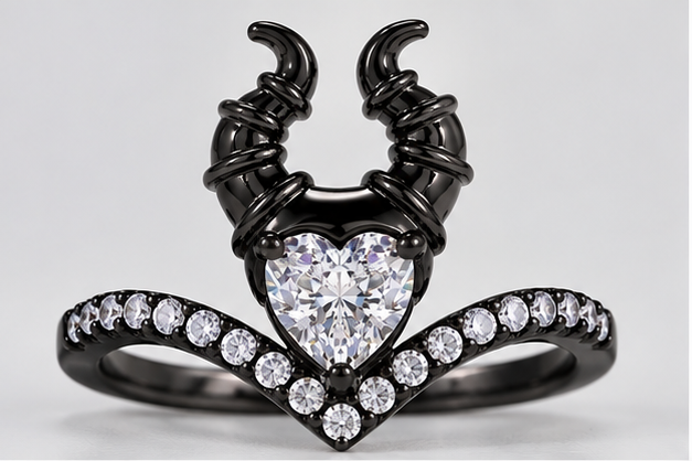 Anillo Maléfica negro, vista frontal
