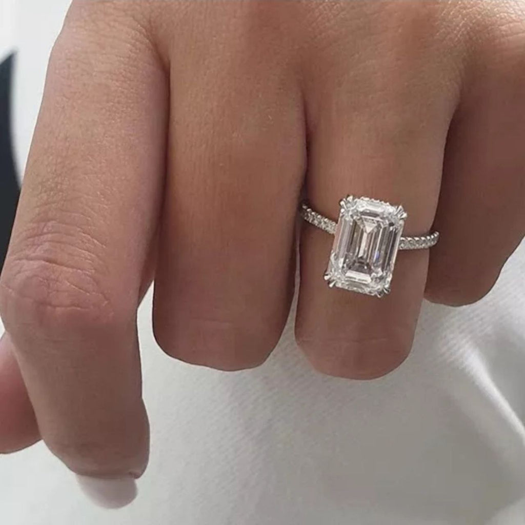 Anillo de Esmeralda plata 925 enchapado en Oro Blanco Dtup®