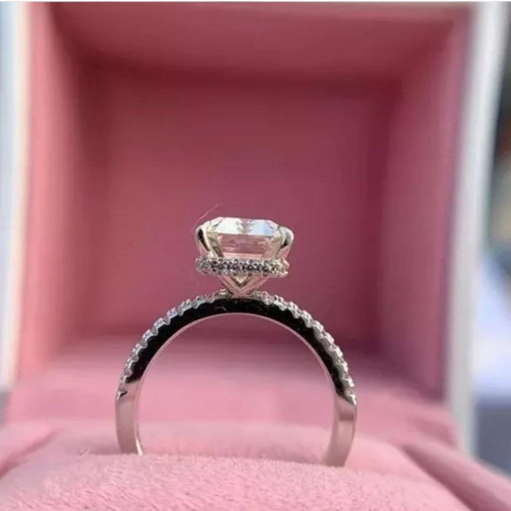 Anillo de Esmeralda plata 925 enchapado en Oro Blanco Dtup®